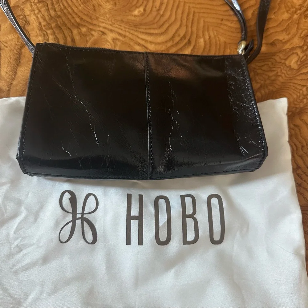 HOBO Glossy Black Leather Shoulder Crossbody Bag